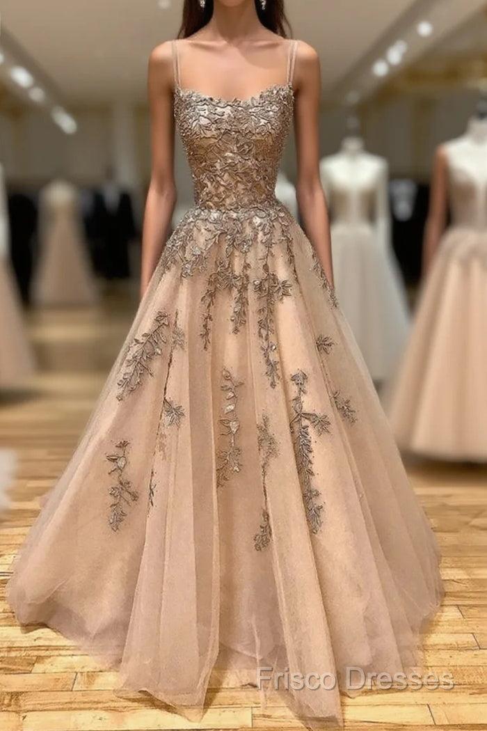 Champagne Lace Tulle Long Formal Prom Dress Formal Dress Ball Gown Main image