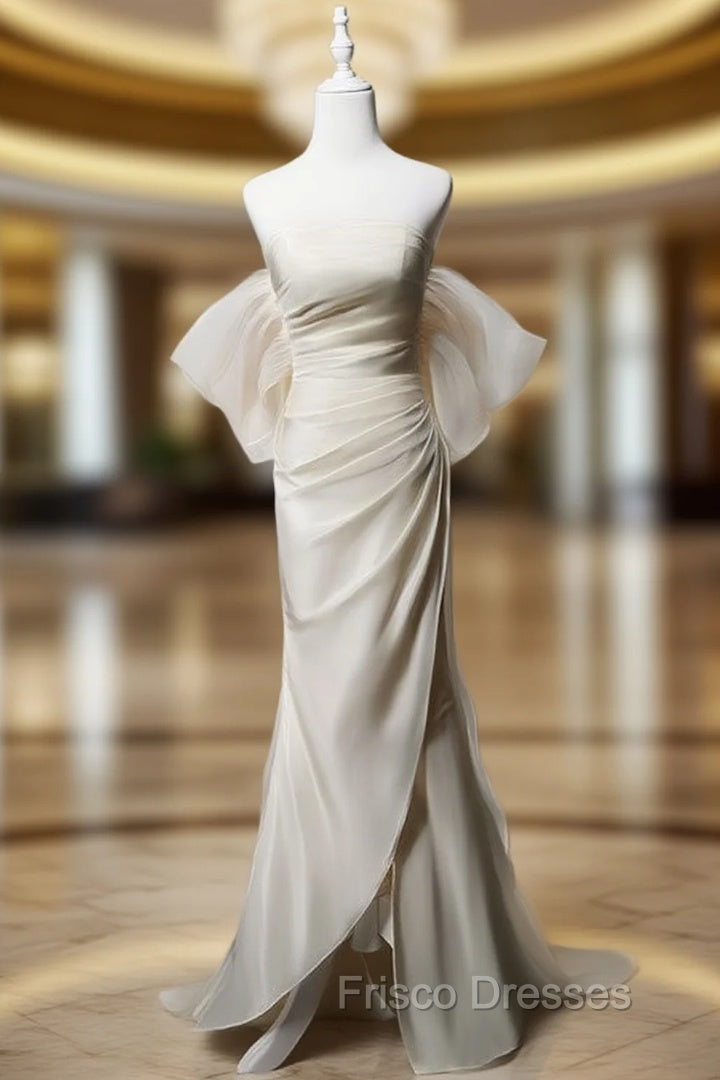 Champagne Mermaid Satin Pleats Wedding Dress