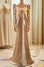 Champagne Mermaid Sequins Long Sleeve Formal Prom Dress