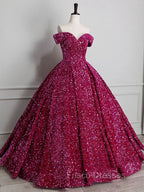 Champagne Off Shoulder Sequin Long Formal Prom Dress, Champagne Formal Dress