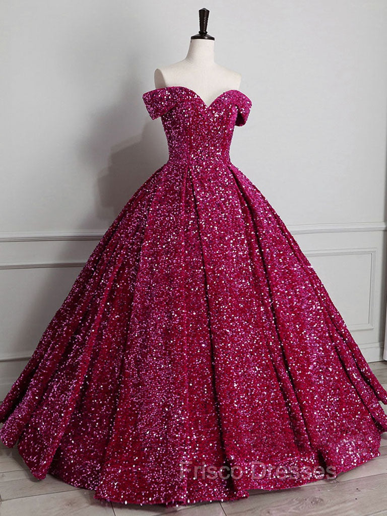 Champagne Off Shoulder Sequin Long Formal Prom Dress, Champagne Formal Dress