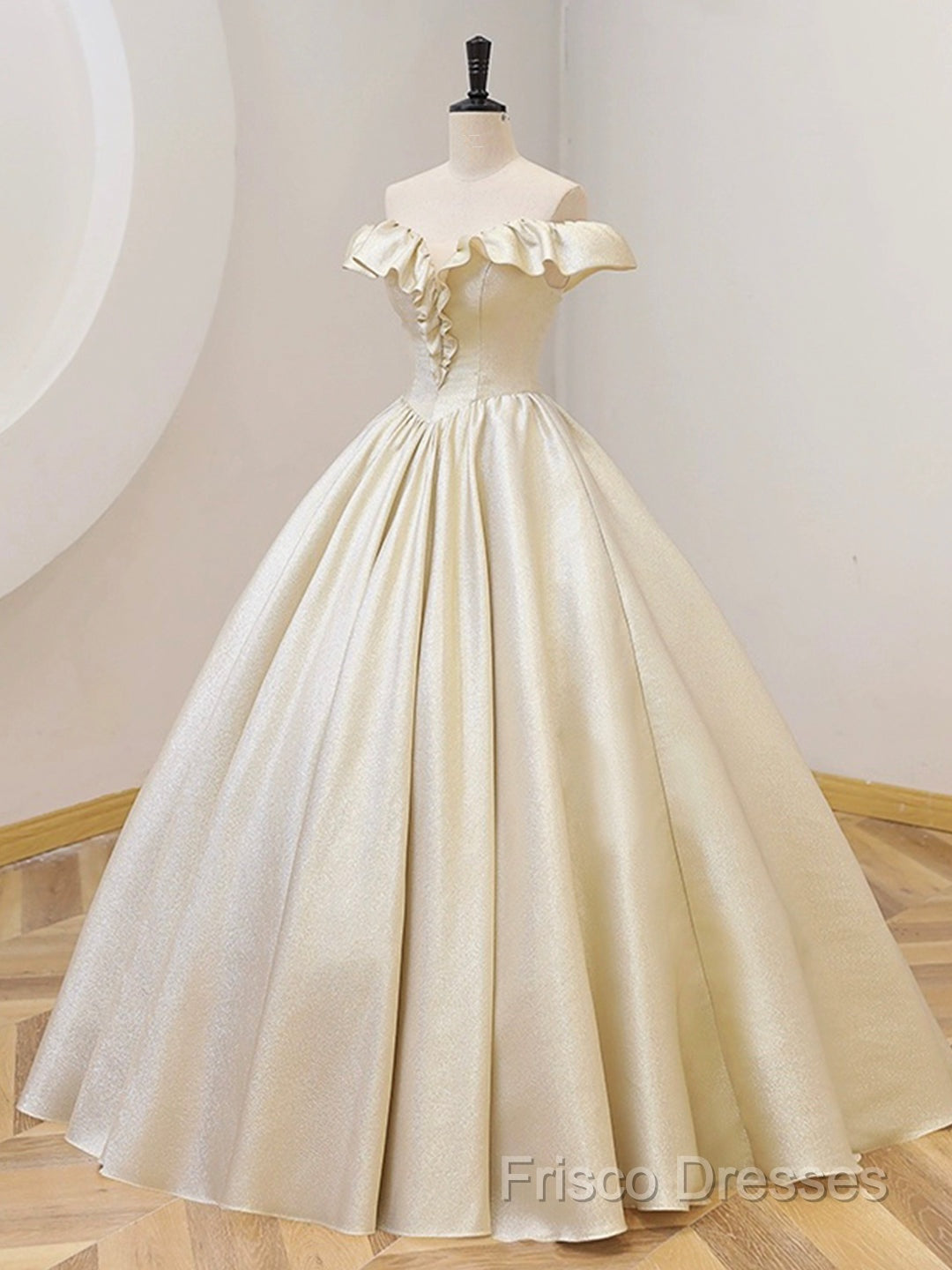 Champagne Off The Shoulder Floor Length Formal Prom Dress, Elegant A-Line Formal Party Dress