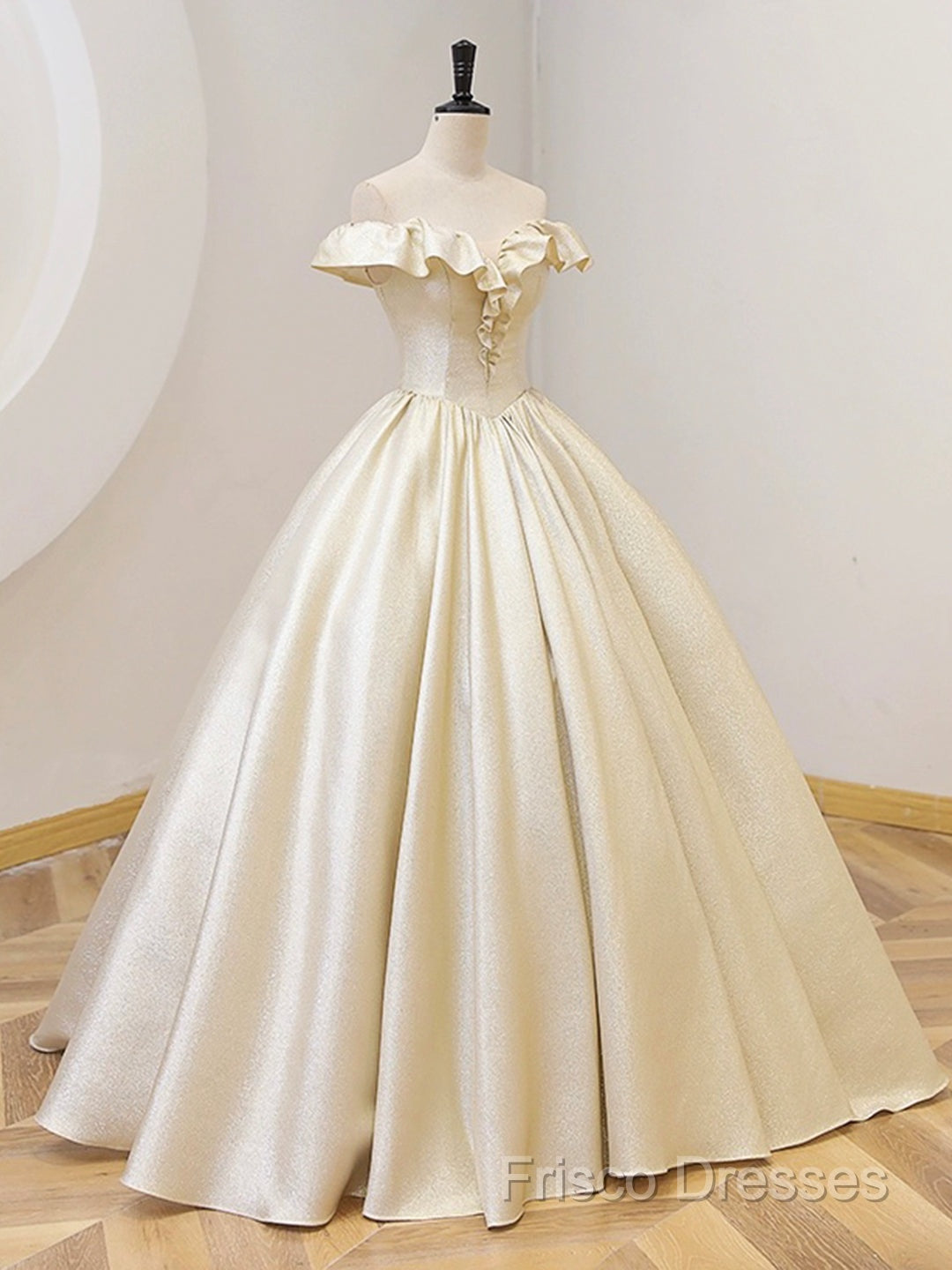 Champagne Off The Shoulder Floor Length Formal Prom Dress, Elegant A-Line Formal Party Dress