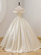 Champagne Off The Shoulder Floor Length Formal Prom Dress, Elegant A-Line Formal Party Dress