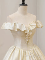 Champagne Off The Shoulder Floor Length Formal Prom Dress, Elegant A-Line Formal Party Dress
