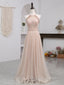 Champagne Pink Long Formal Prom Dress, A Line Tulle Formal Dress Graduation Dress