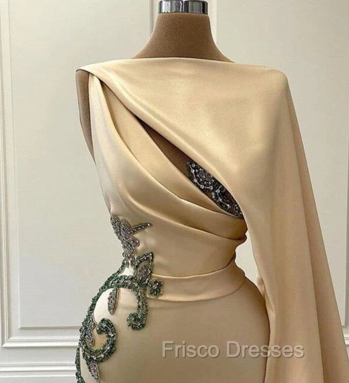 Champagne Robe De Soiree Sheath Floor Length Satin Beaded Long Formal Prom Dress Formal Prom Gown Evening Dress Secondary image