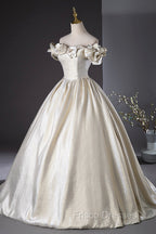 Champagne Satin Long Formal Prom Dress, Beautiful A-Line Evening Party Dress