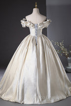 Champagne Satin Long Formal Prom Dress, Beautiful A-Line Evening Party Dress