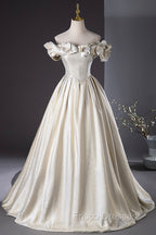 Champagne Satin Long Formal Prom Dress, Beautiful A-Line Evening Party Dress