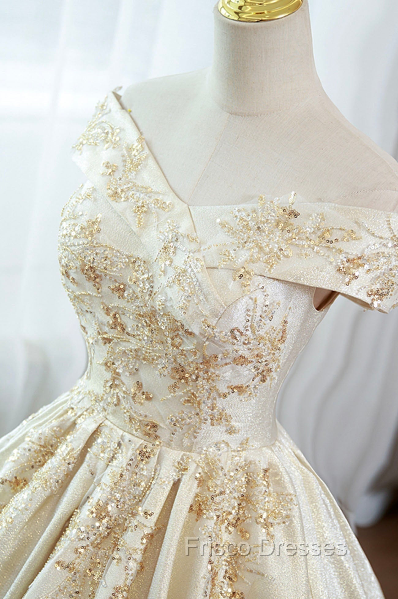 Champagne Satin Long Formal Prom Dress with Beaded, V-Neck Evening Party Dress Secondary image