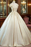 Champagne Satin Long Formal Prom Dress with Beaded, V-Neck Evening Party Dress