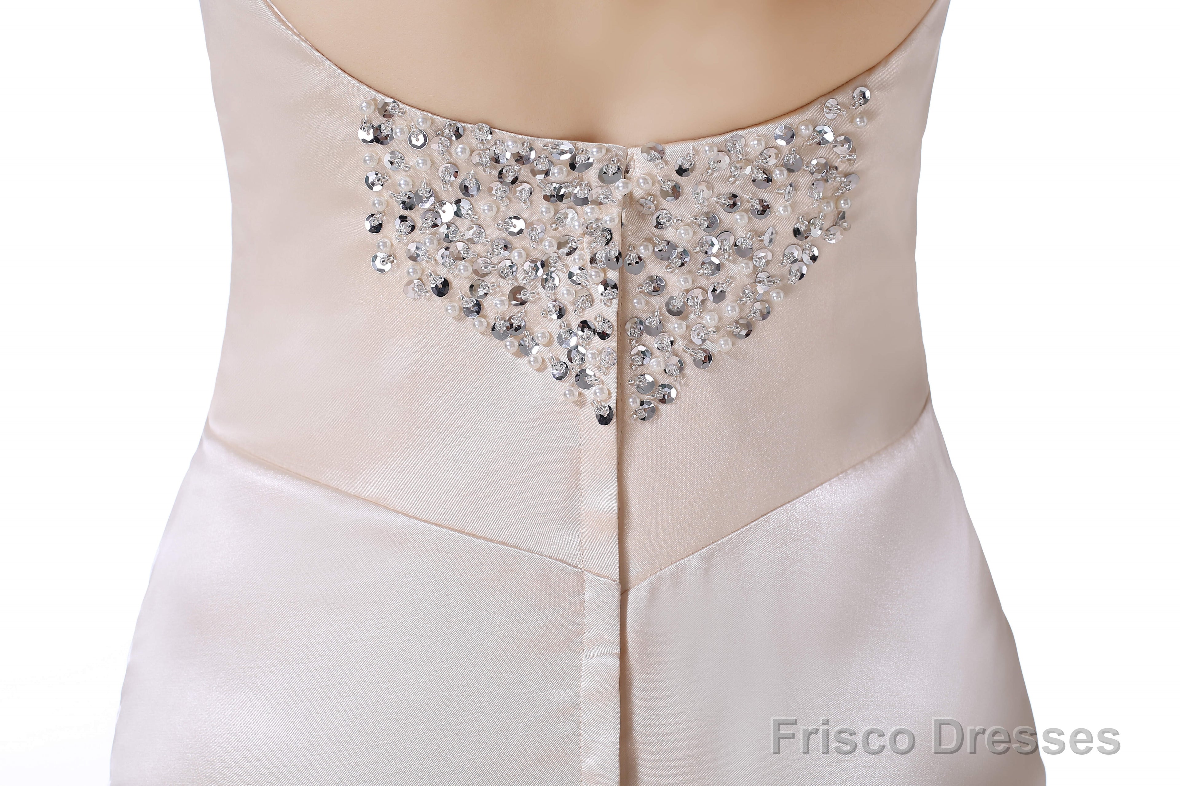 Champagne Satin Mermaid Spaghetti Straps Prom Dresses With Beading