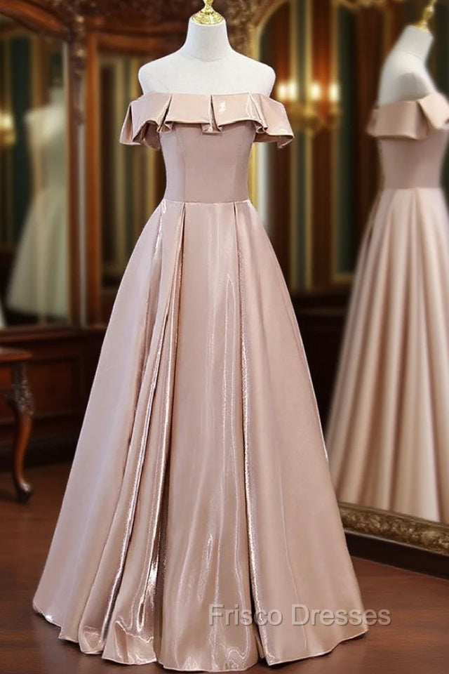 Champagne Satin Off the Shoulder Formal Prom Dress Main image