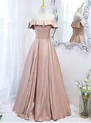 Champagne Satin Off the Shoulder Prom Dress