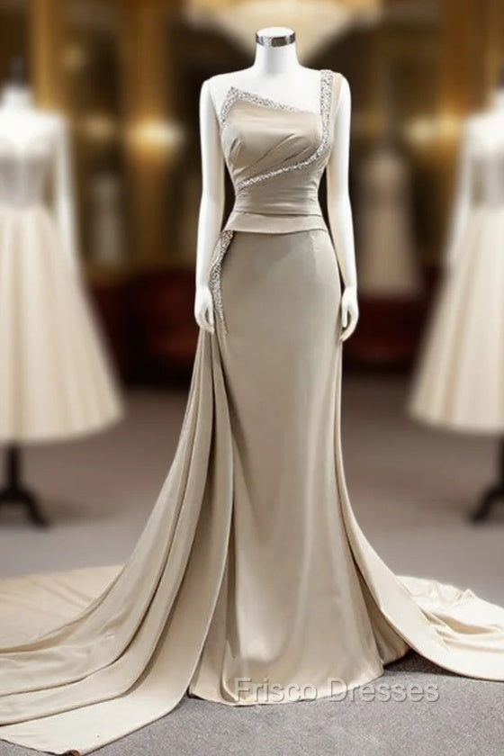Champagne Satin One Shoulder Beading Formal Prom Dress Main image