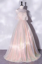 Champagne Sequins Long A-Line Formal Prom Dress, Off the Shoulder Evening Party Dress