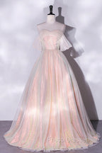 Champagne Sequins Long A-Line Formal Prom Dress, Off the Shoulder Evening Party Dress