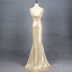 Champagne Sequins Low Back Long Bridesmaid Dress, Mermaid Formal Prom Dress Party Dress