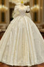 Champagne Sequins Square Puff Sleeve Beading Wedding Dress