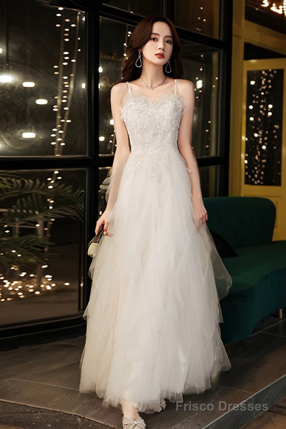 Champagne Spaghetti Strap Long Prom Dress Secondary image