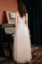 Champagne Spaghetti Strap Long Prom Dress