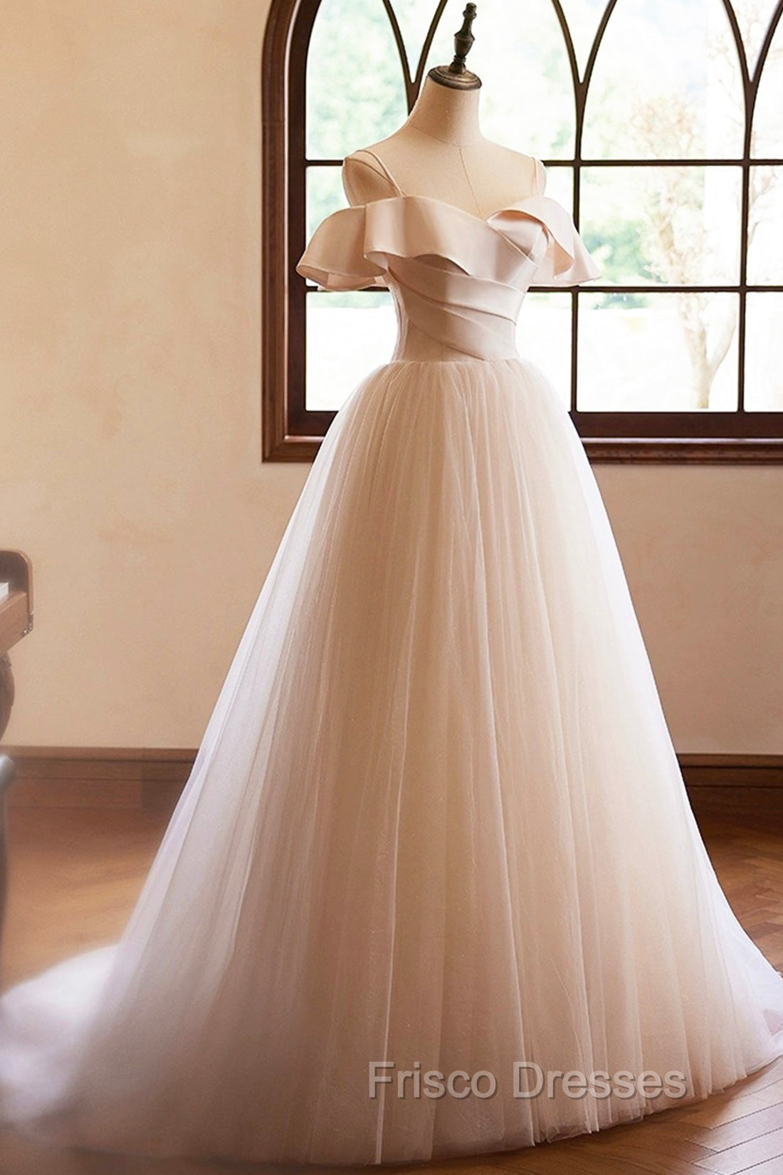 Champagne Spaghetti Straps Floor Length Formal Prom Dress, A-Line Sleeveless Backless Evening Party Dress Secondary image