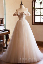 Champagne Spaghetti Straps Floor Length Formal Prom Dress, A-Line Sleeveless Backless Evening Party Dress