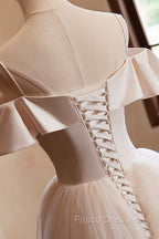 Champagne Spaghetti Straps Floor Length Formal Prom Dress, A-Line Sleeveless Backless Evening Party Dress