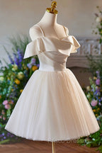 Champagne Spaghetti Straps Knee Length Formal Prom Dress, A-Line Sleeveless Backless Party Dress