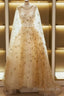 Champagne Stars A-Line Tulle Long Formal Dress, Champagne Formal Prom Dress