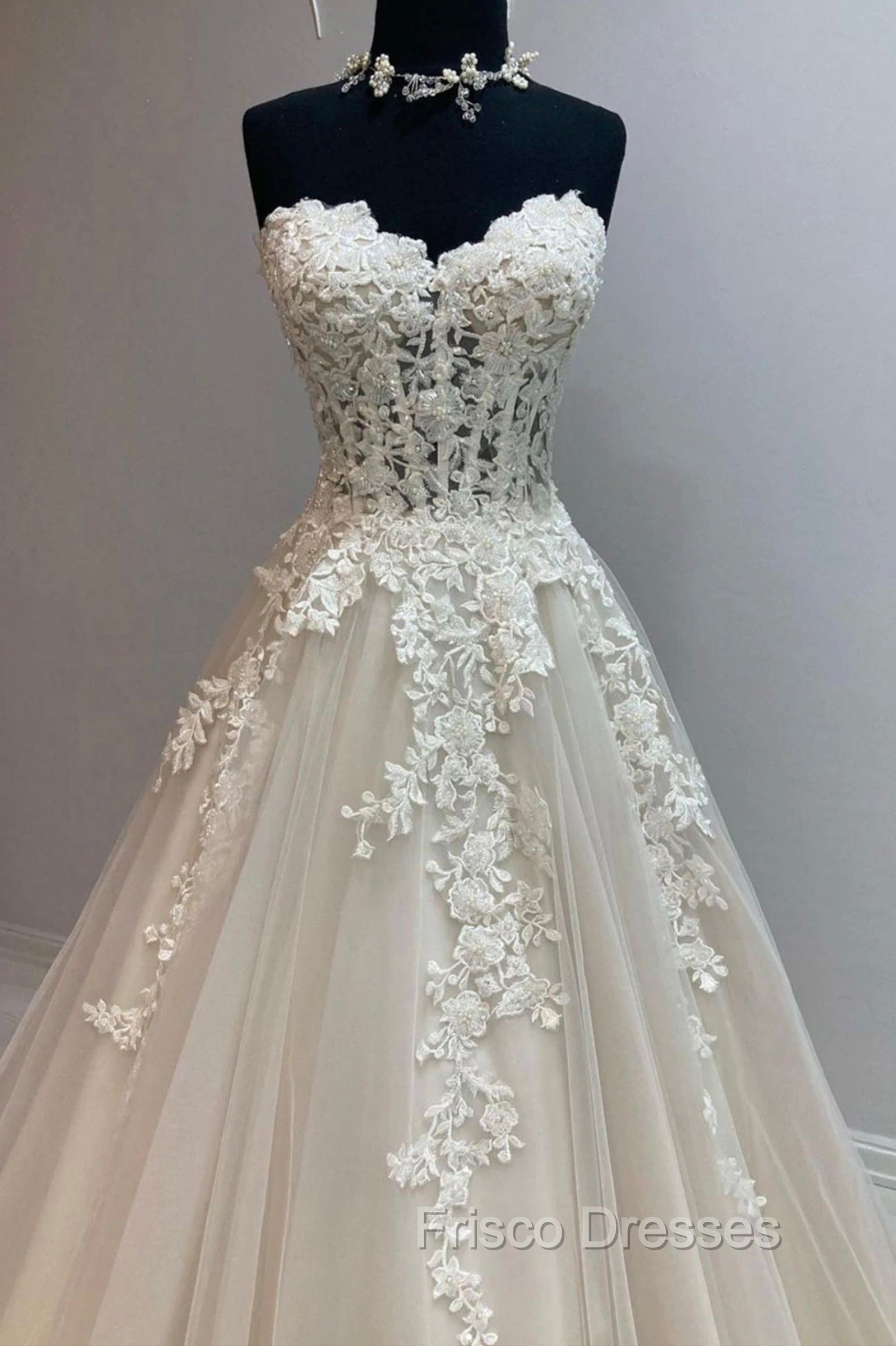 Champagne Strapless Lace Long Formal Prom Dress, A-Line Formal Evening Dress Secondary image