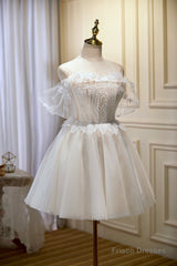 Champagne Sweetheart Lace Tulle Party Dress, A-Line Homecoming Dress