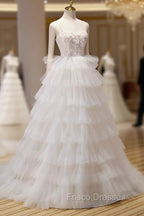 Champagne Sweetheart Layers Princess Dress, Spaghetti Straps Tulle Formal Gown