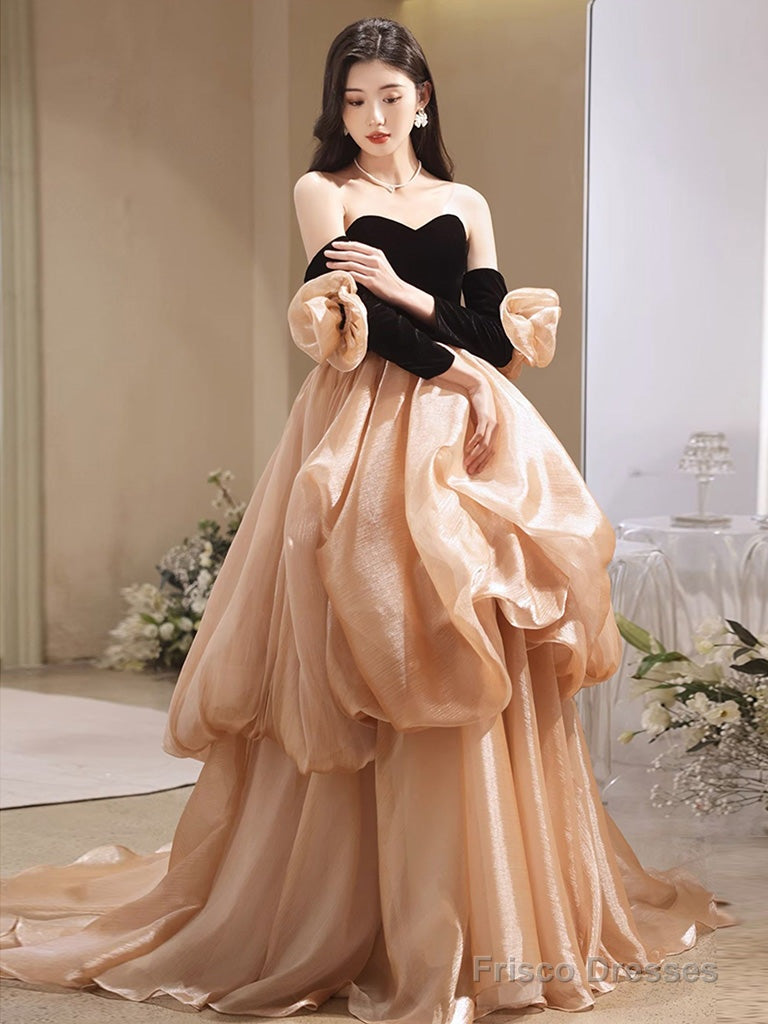 Champagne Sweetheart Neck Long Prom Dress, Champagne Formal Evening Dress Secondary image
