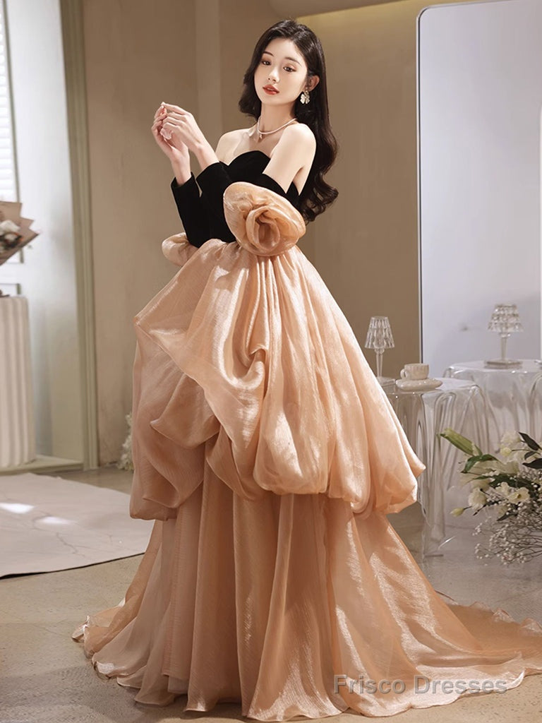 Champagne Sweetheart Neck Long Prom Dress, Champagne Formal Evening Dress Main image