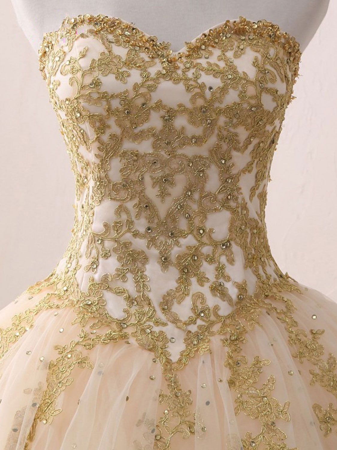 Champagne Sweetheart Neck Tulle Long Prom Gown, Champagne Sweet 16 Dress Secondary image