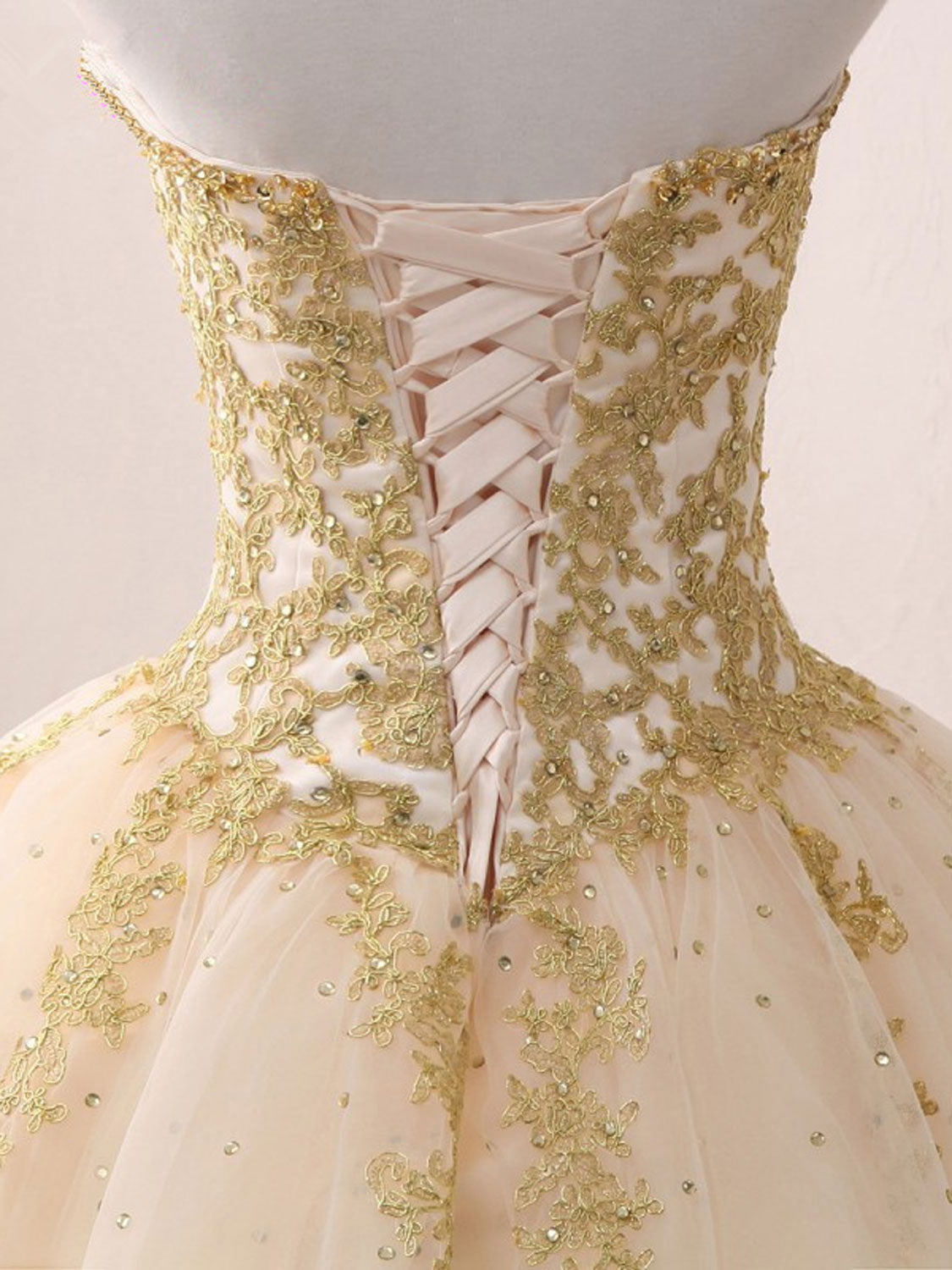 Champagne Sweetheart Neck Tulle Long Prom Gown, Champagne Sweet 16 Dress