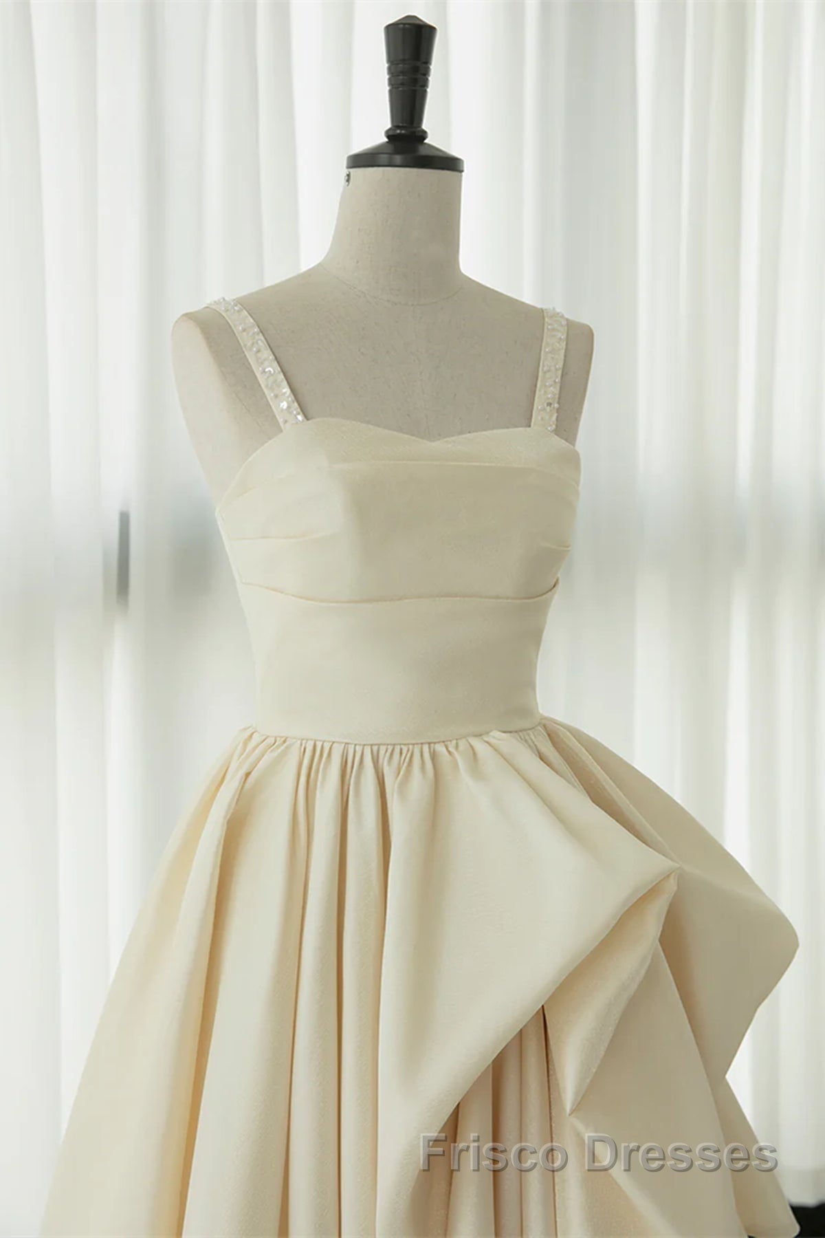 Champagne Tea Length Formal Prom Dresses, Champagne Tea Length Formal Homecoming Dresses