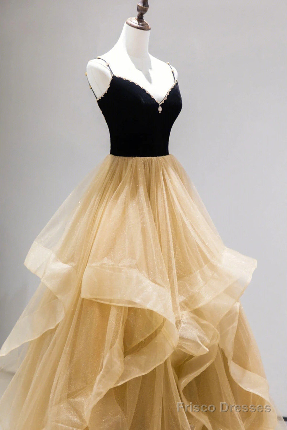 Champagne Tulle A-Line Sweetheart Beaded Straps Prom Dress, Champagne Party Dress Secondary image