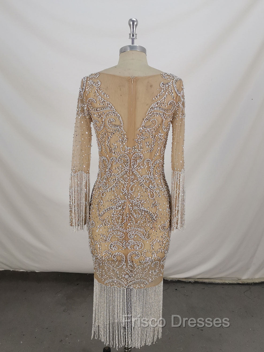 Champagne Tulle Beads Mermaid Short Formal Prom Dress, Champagne Evening Dress