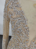 Champagne Tulle Beads Mermaid Short Formal Prom Dress, Champagne Evening Dress