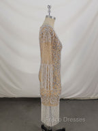Champagne Tulle Beads Mermaid Short Formal Prom Dress, Champagne Evening Dress