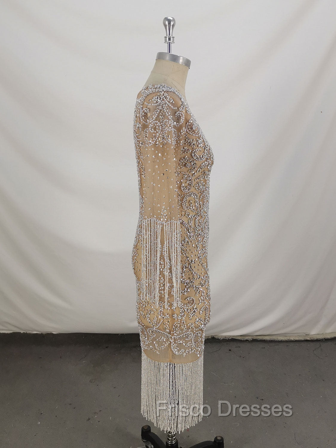 Champagne Tulle Beads Mermaid Short Formal Prom Dress, Champagne Evening Dress