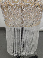 Champagne Tulle Beads Mermaid Short Formal Prom Dress, Champagne Evening Dress