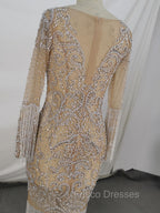 Champagne Tulle Beads Mermaid Short Formal Prom Dress, Champagne Evening Dress