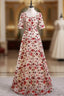 Champagne Tulle Embroidery Square Short Sleeve Formal Prom Dress