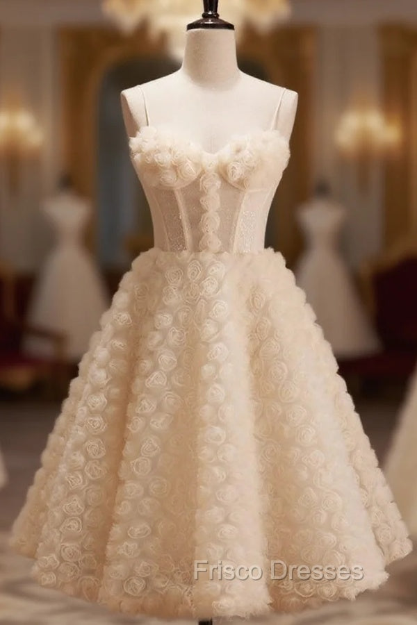 Champagne Tulle Flower Homecoming Dress Main image