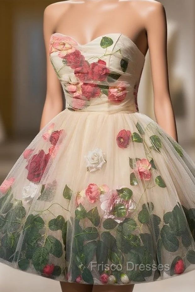 Champagne Tulle Flower Leaf Homecoming Dress Main image