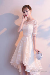 Champagne Tulle High Low Prom Dress, A-Line Party Homecoming Dress